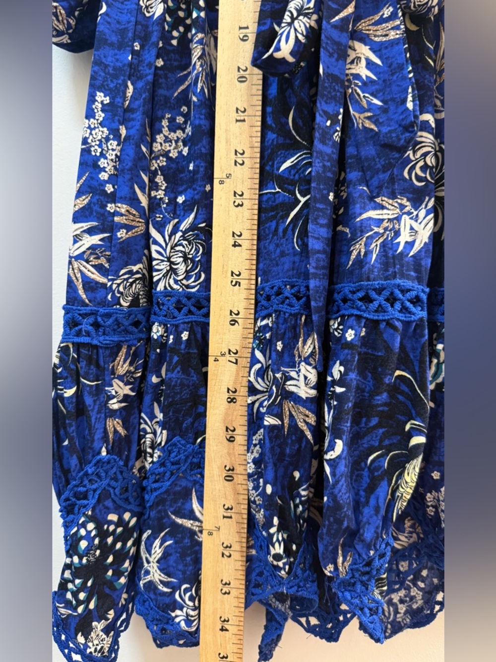 Jaase "Handshaped in the Shed" Boho Blue Floral Off-Shoulder Dress XS - Picture 8 of 12